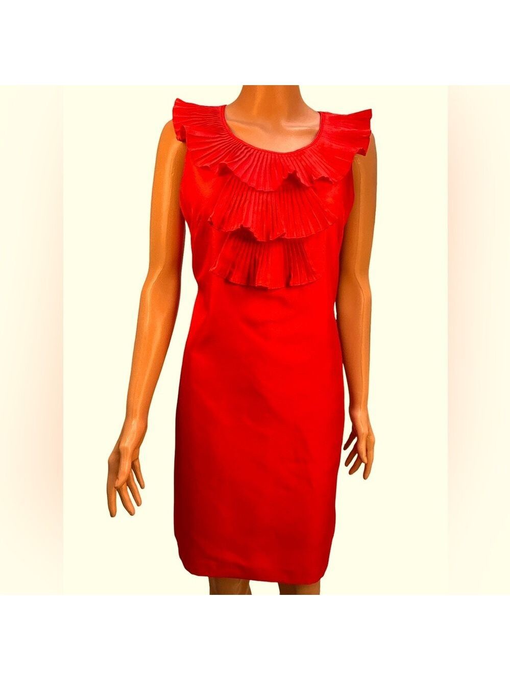 Ellen Tracy Vibrant Orange Red Sleeveless Dress Large